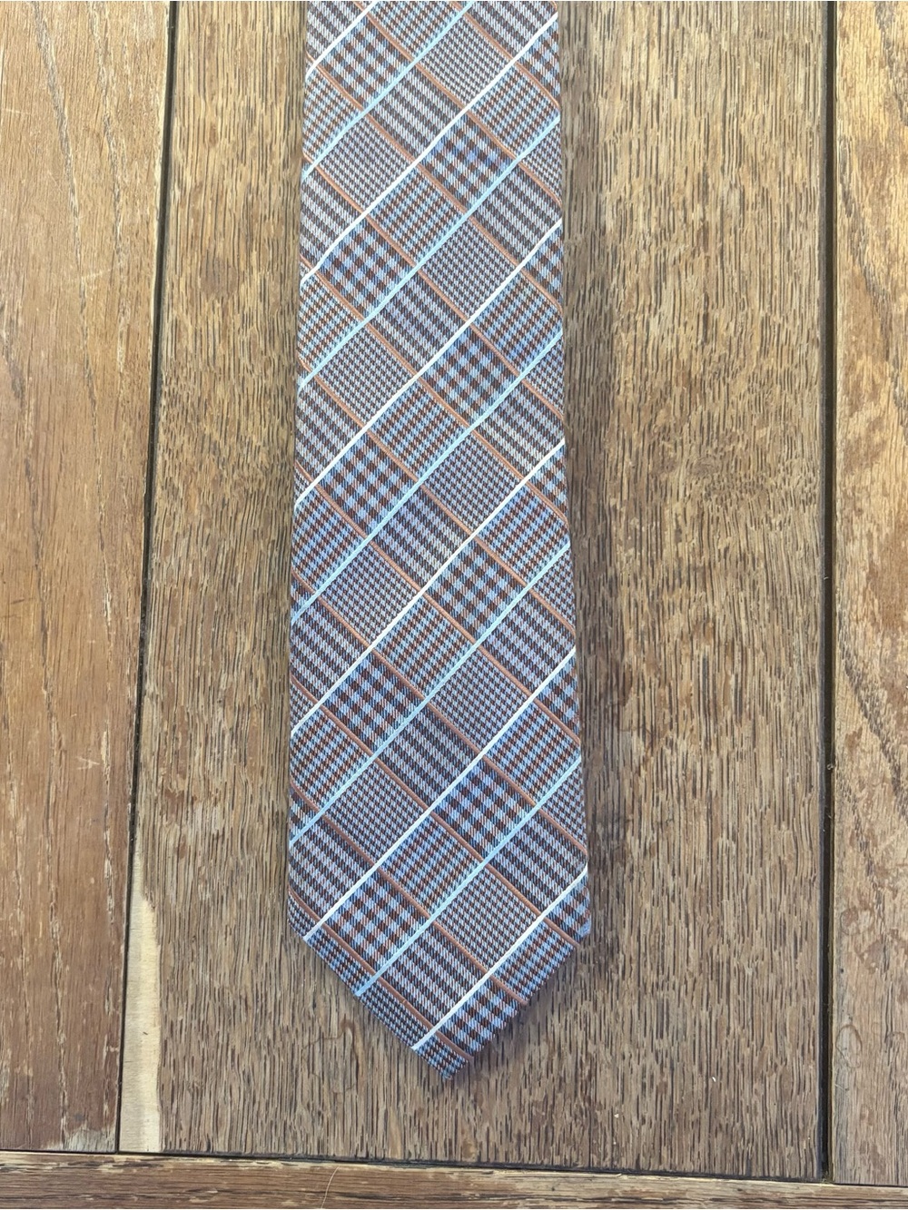Astor & Black Classic Plaid Men's Tie in Brown and Light Blue silk